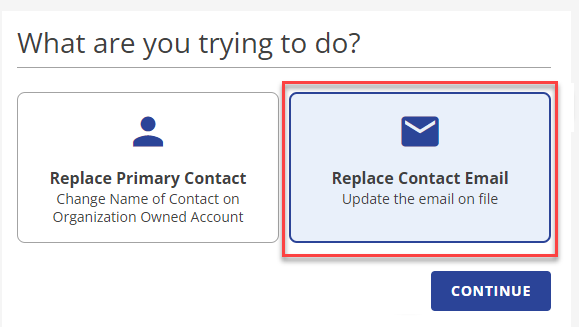 Replace Contact Email Option CONTINUE button