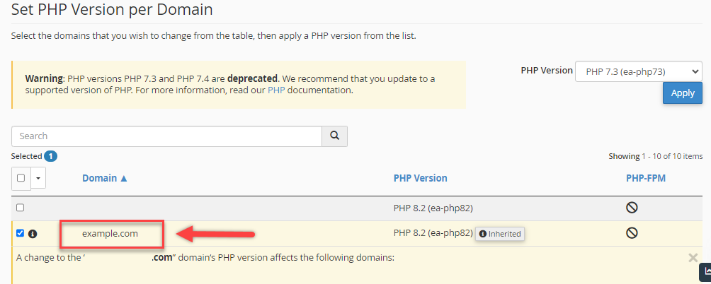 set-php-version-per-domain