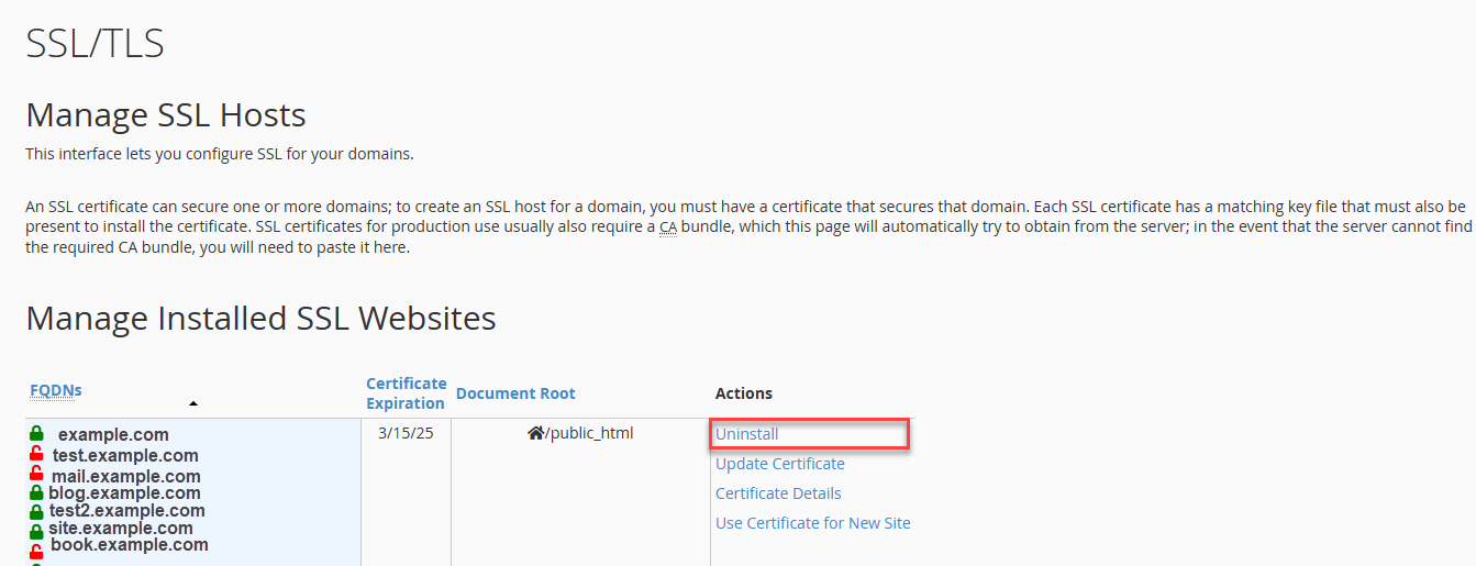 SSL/TLS Uninstall