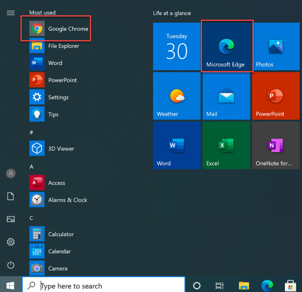 Google Chrome and Microsoft Edge on Windows 10