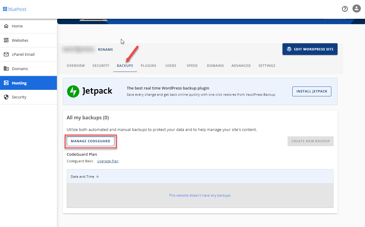 Backups Tab