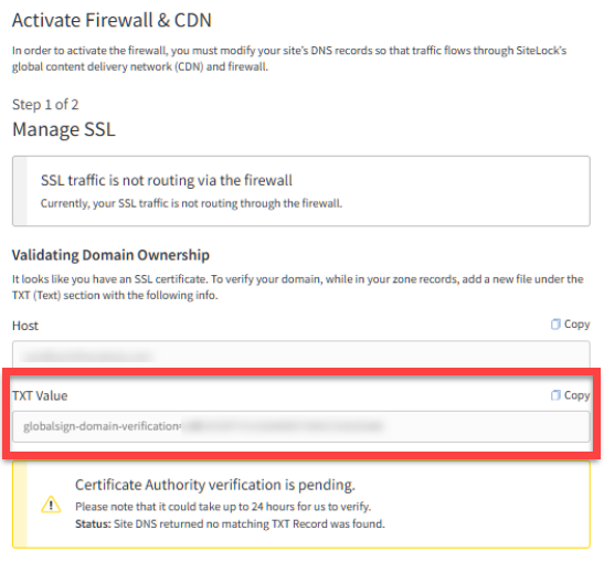 Sitelock - Validating Ownership