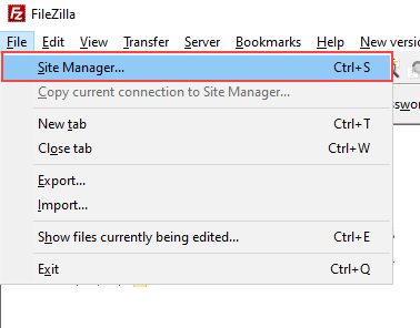 Filezilla - Site Manager