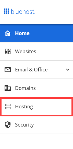 Hosting tab on left menu