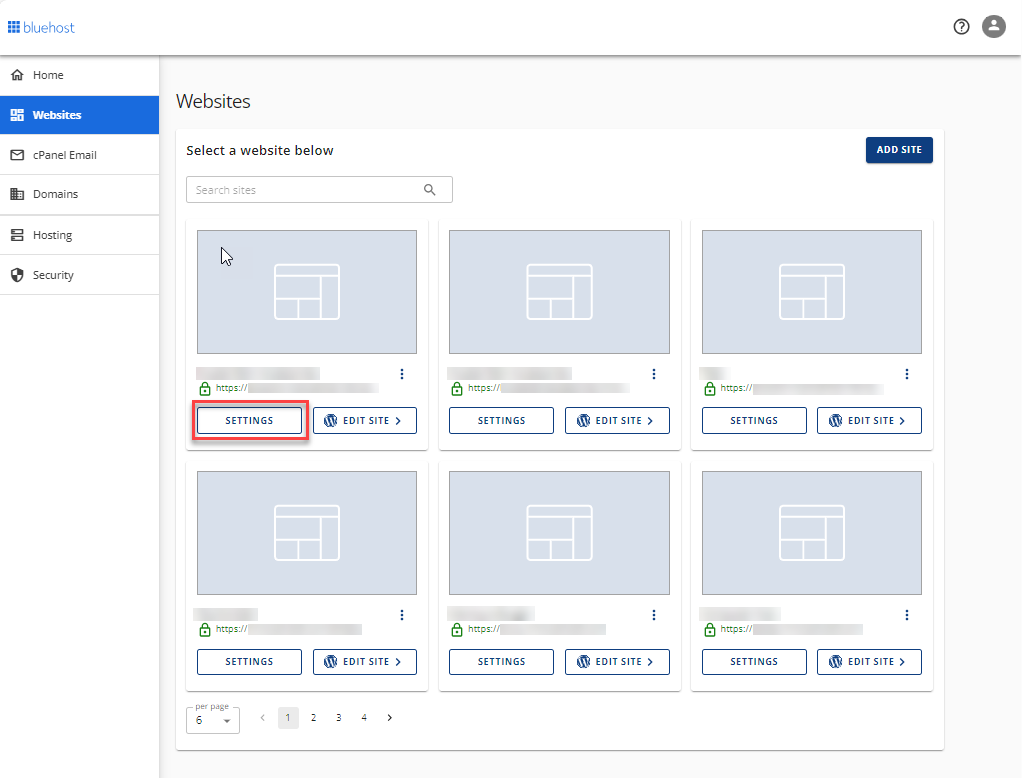 Websites Section Settings