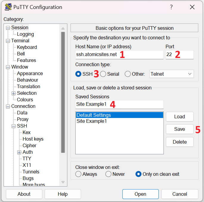 Putty Configuration