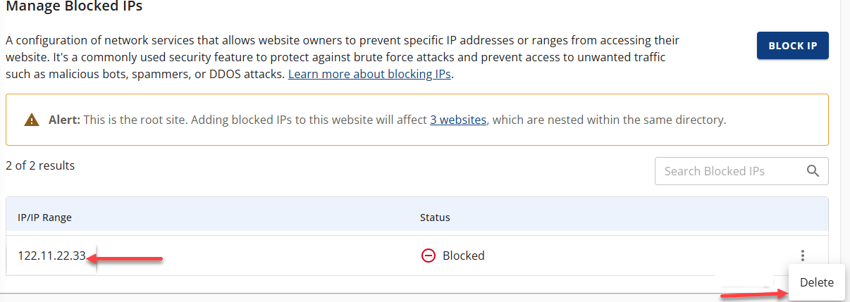 delete blocked IP