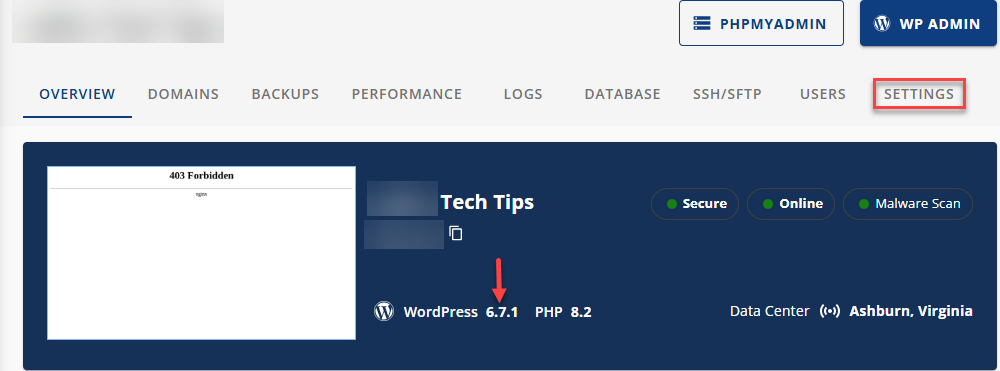 am-websites-settings-cloud-overview-wp-version