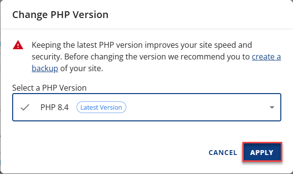 Change PHP Version Apply