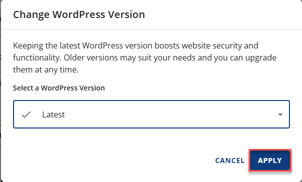 Change WordPress version apply