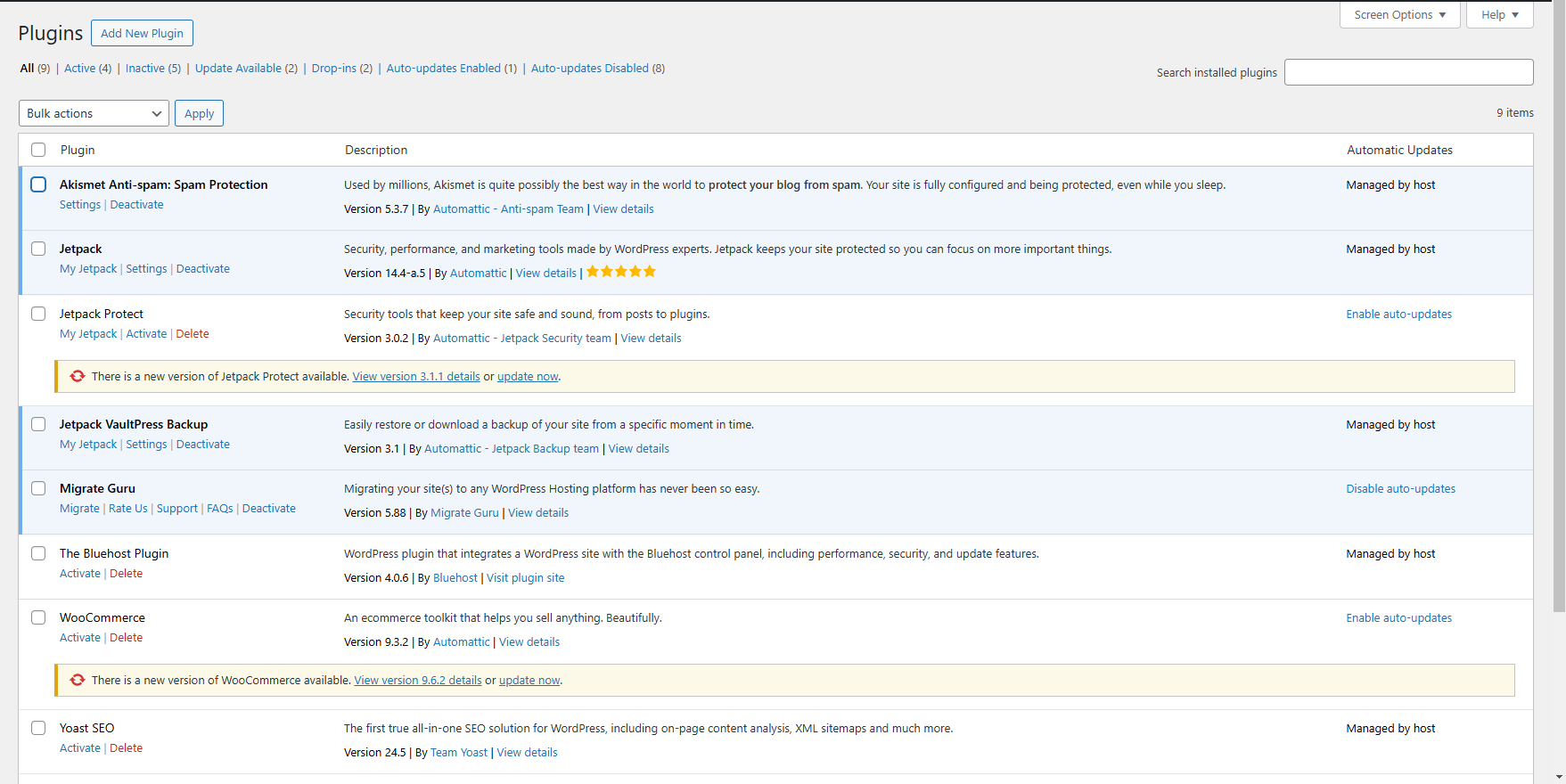 Plugins section
