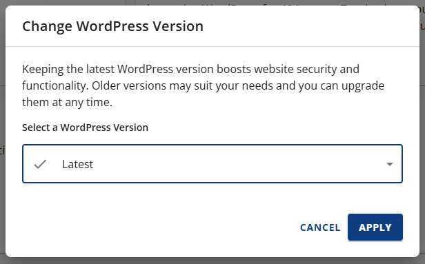 Change WordPress Version Popup APPLY button