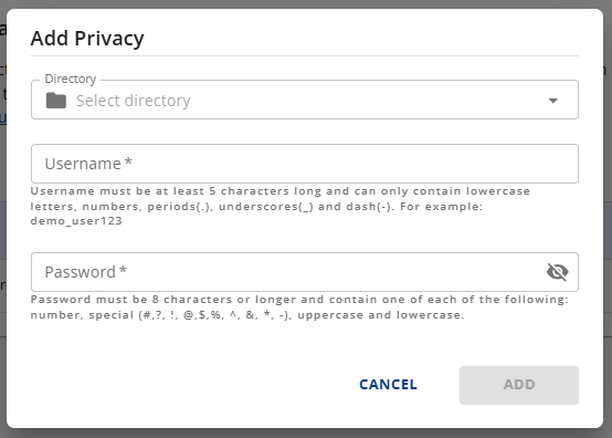 Add Privacy pop-up