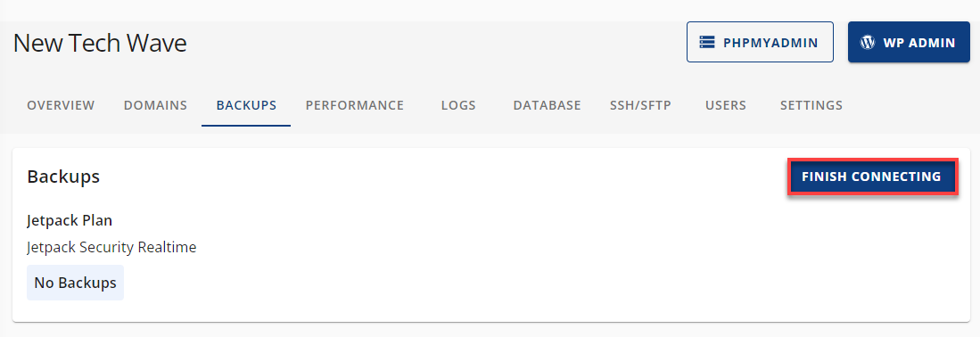 Bluehost Cloud Hosting Backups Finish Connecting