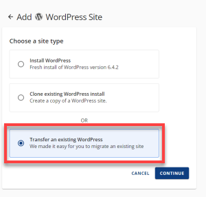 Cloud Hosting Websites - Transfer an Existing WordPress