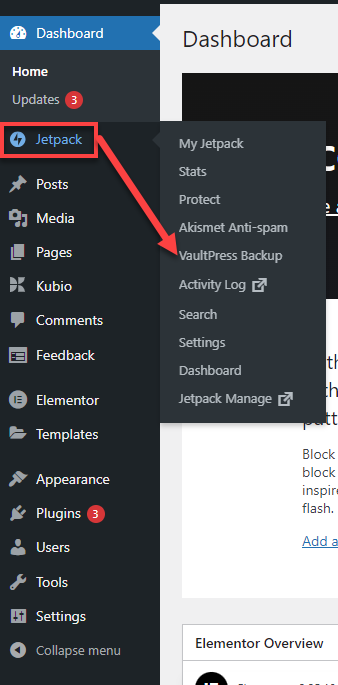 Bluehost WordPress Dashboard - Jetpack VaultPress Backups