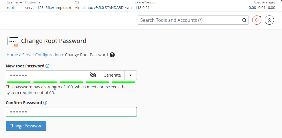 Bluehost WHM New Root Password