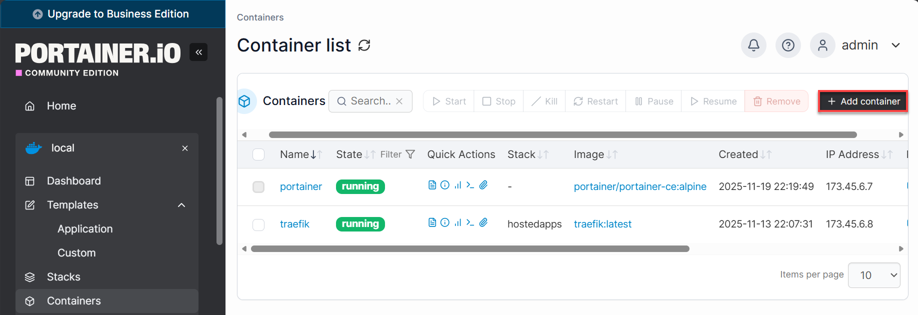 BH Self-Managed VPS Portainer Add Container