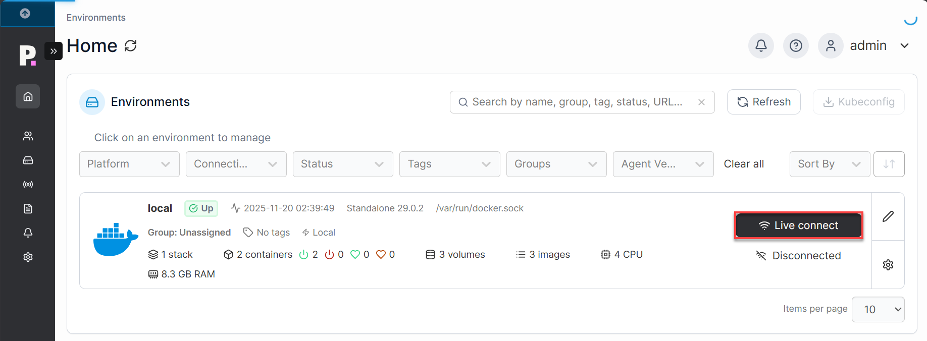 BH Self-Managed VPS Portainer Docker Live connect