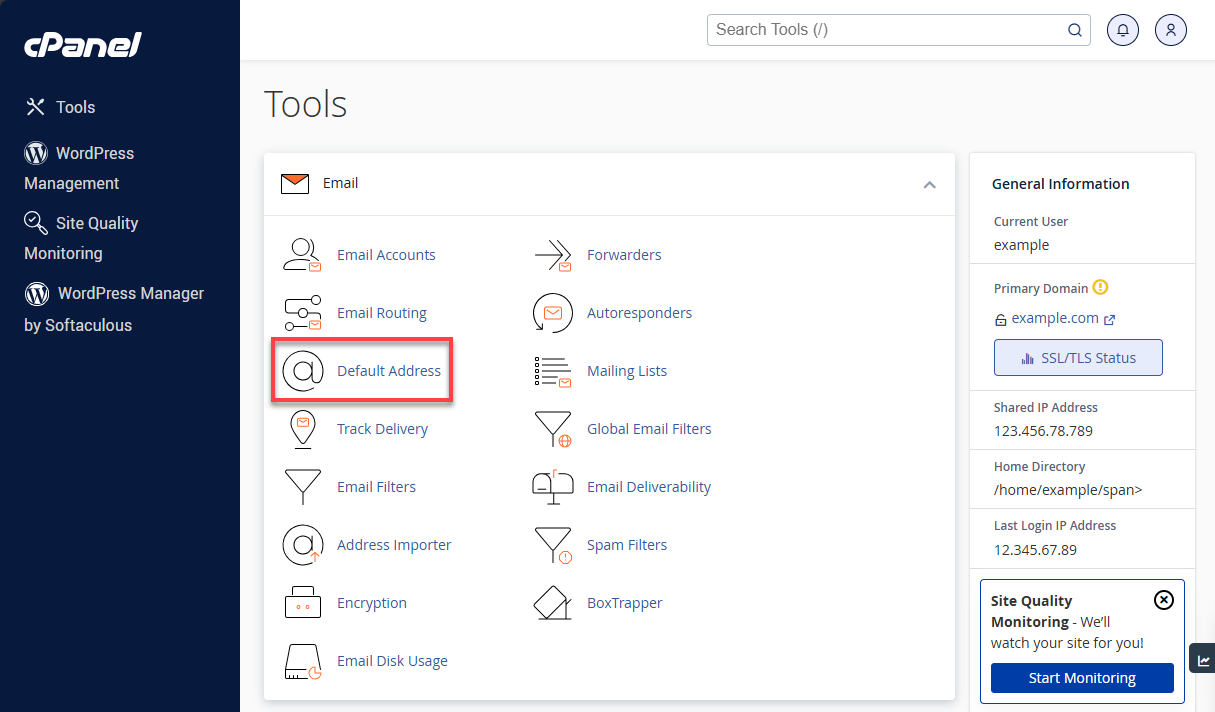 BH cPanel Default Address