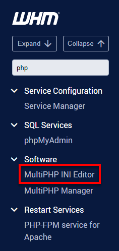 WHM MultiPHP INI Editor
