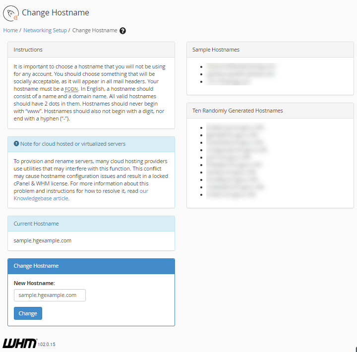 WHM - Networking Setup - Change Hostname Interface