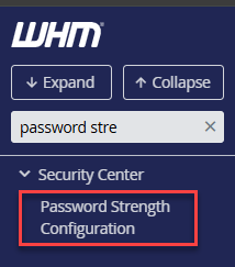 WHM - Security Center - Password Strength Configuration