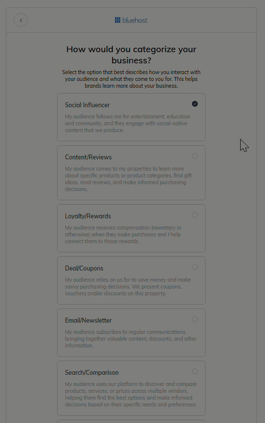 Choosing Business Category