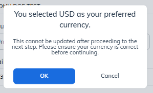 Confirm Currency Popup OK button