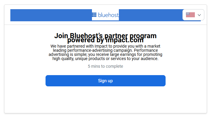 Bluehost Partner Program Page Sign Up button