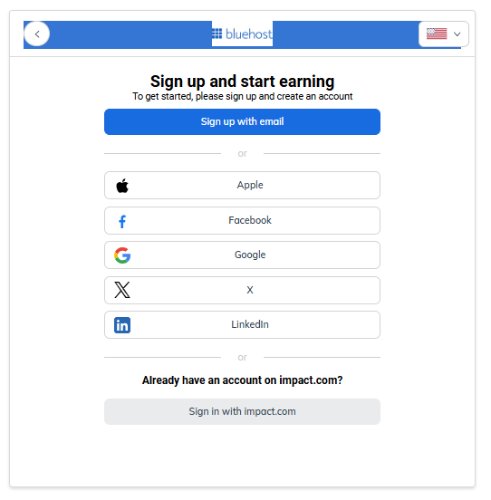 Sign Up And Start Earning Page Sign Up With Email button