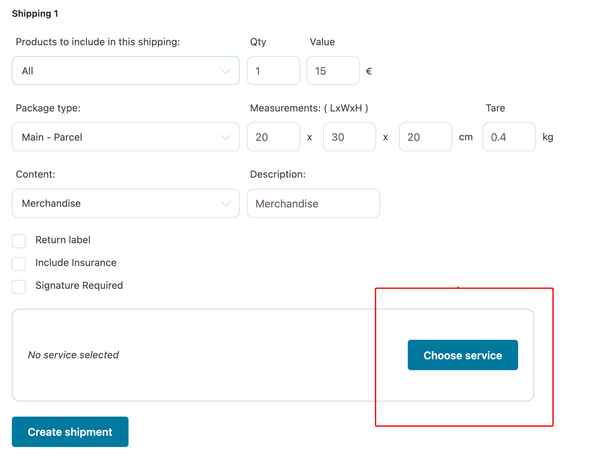 Choose Service Button