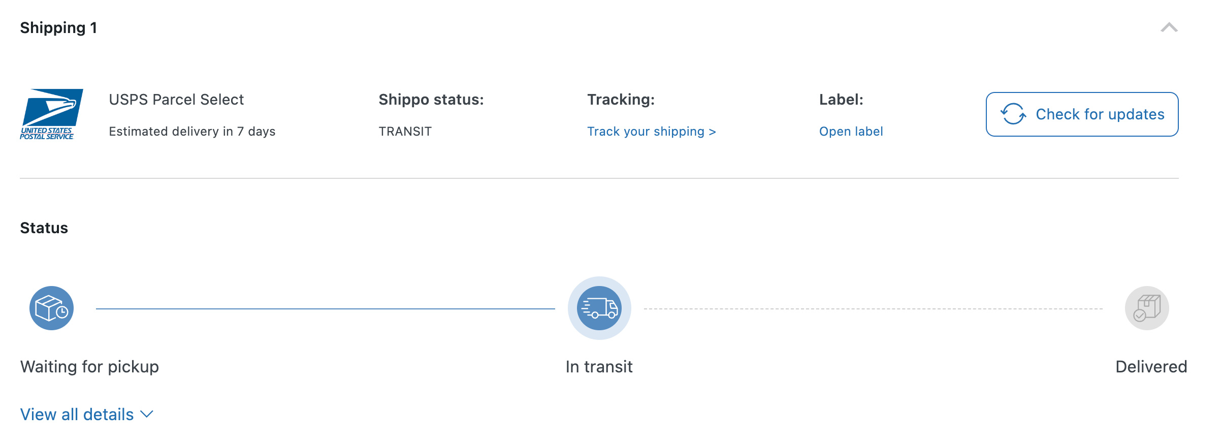 Shipping Status page