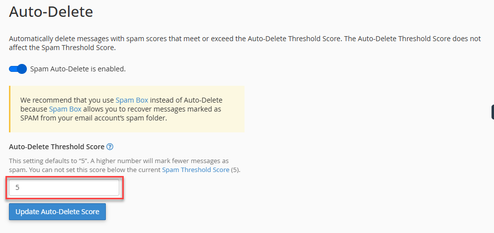 Higher Score for Spam Threshold
