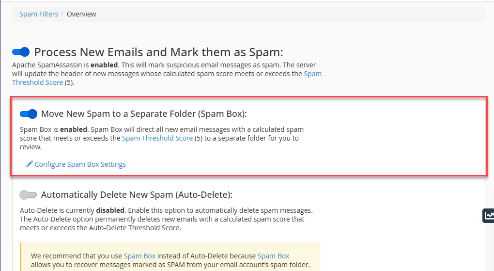 Move New Spam to a Separate Folder