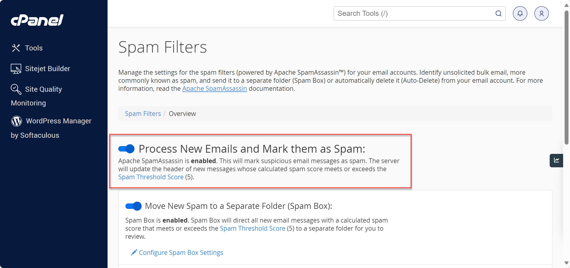 Spam Filter - Enable