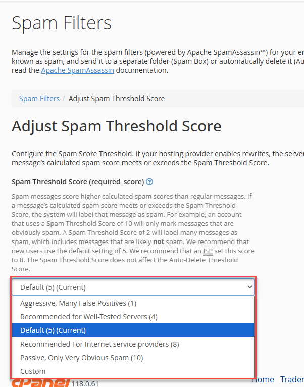 Spam Threshold Choose Level