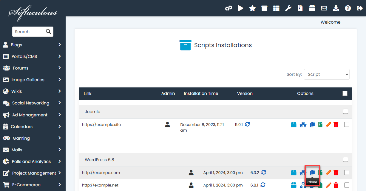 Bluehost cPanel Softaculous Installations Clone Icon