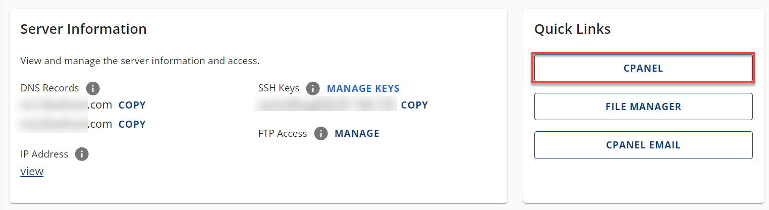 CPANEL button