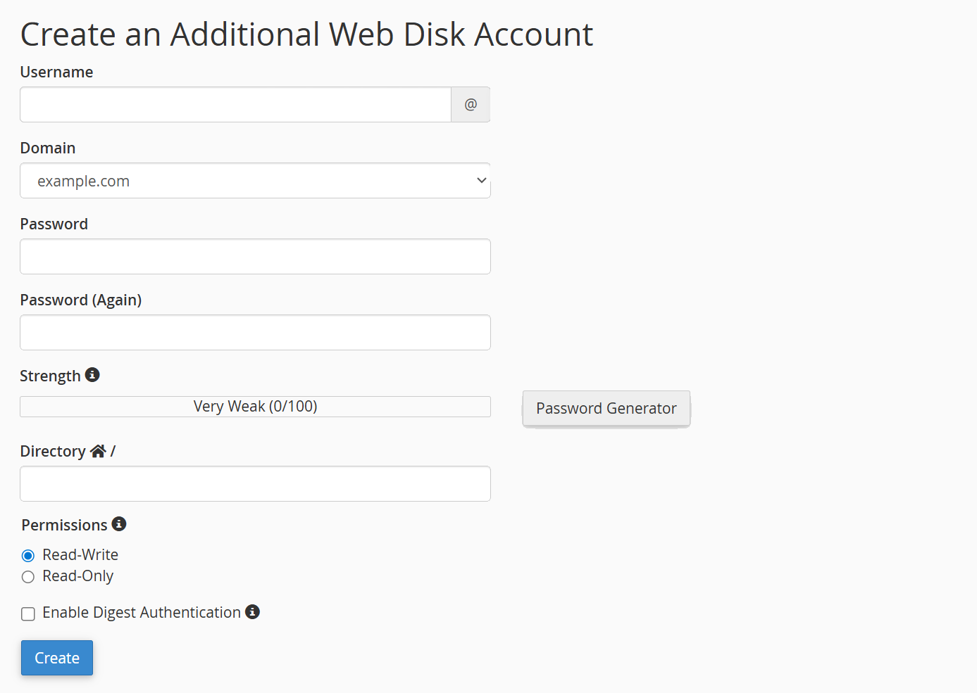 BH cPanel Create Web Disk