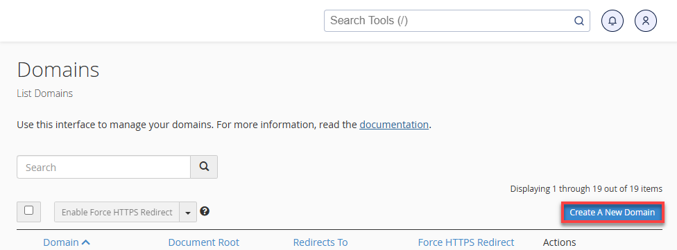 BH 
cPanel Create A New Domain