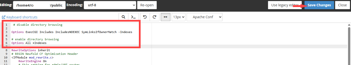 BH cPanel - .htaccess - Replace Command - Save