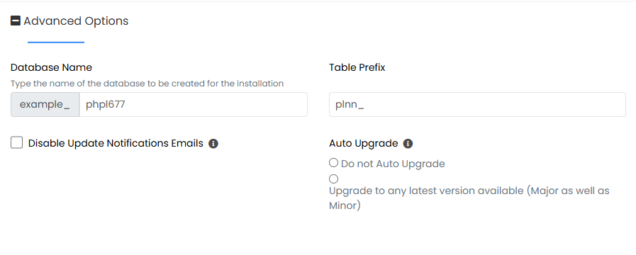 cPanel - Softaculous Apps Installer Mails phpList Advanced Options