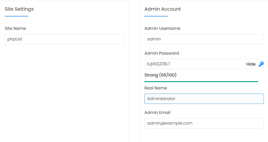 cPanel - Softaculous Apps Installer Mails phpList Site Settings