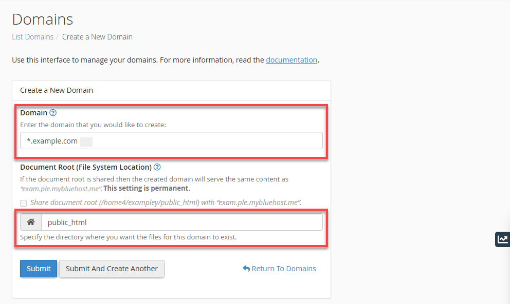 BH 
cPanel Create Wildcard Subdomain