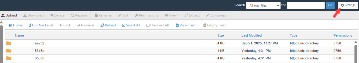 BH cPanel - File manager - Settings