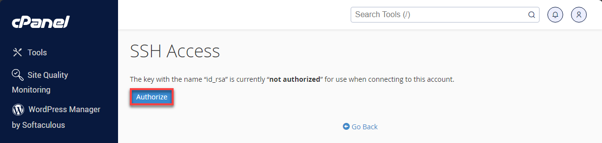 Bluehost cPanel SSH Acces Public Keys Authorize