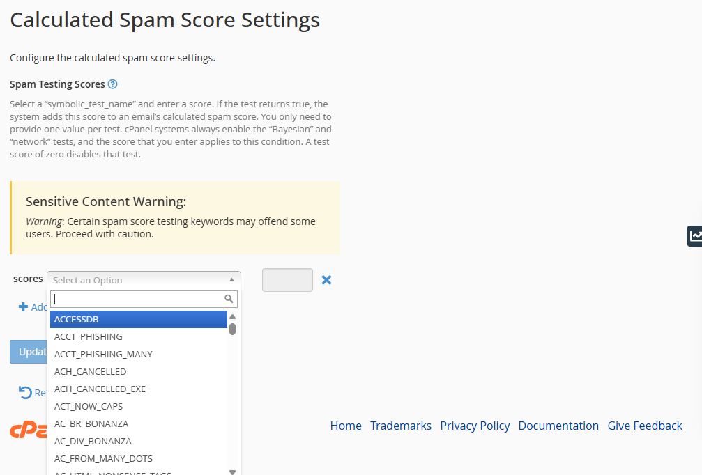 Calculated Spam Score Settings