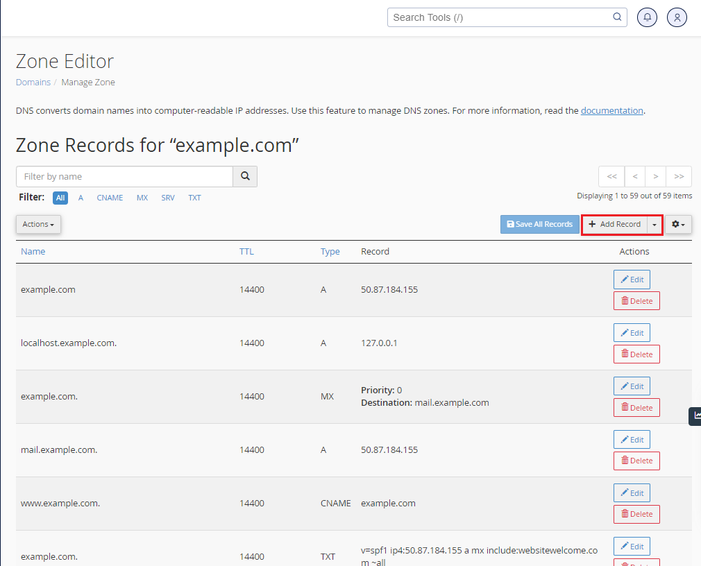 Add Record button