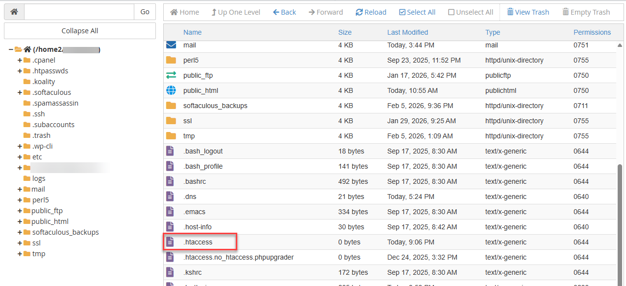 File Manager - Root Directory - .htaccess file